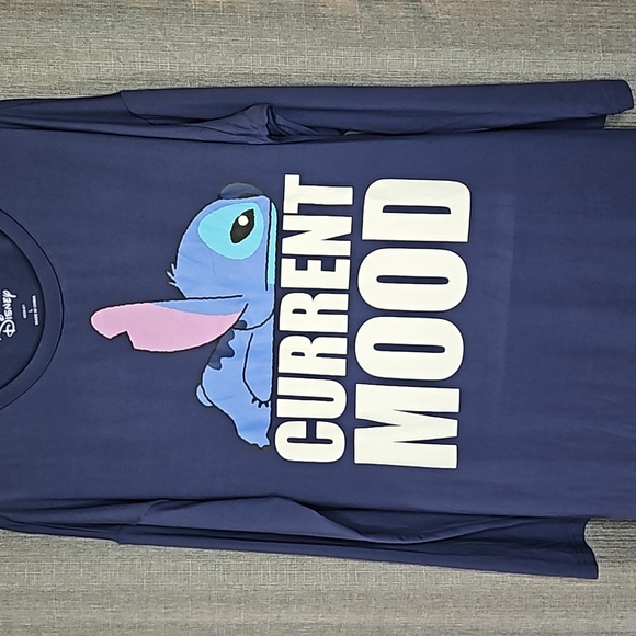 DISNEY STITCH LONG SLEEVE PAJAMA TOP IN BLU WITH CURRENT MOOD ON FRONT SIZE LGE - Picture 2 of 8